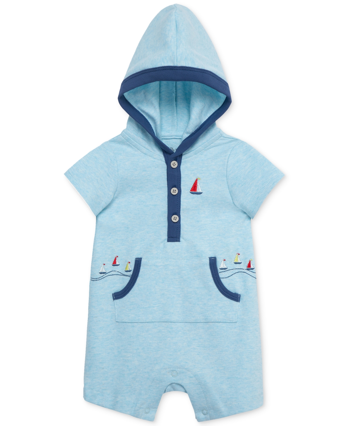 Little Me Baby Boys Breezy Cotton Hooded Romper In Blue