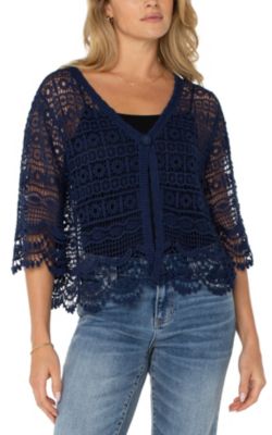 Women's Crochet Lace Short-Sleeve Cotton Bolero Sweater