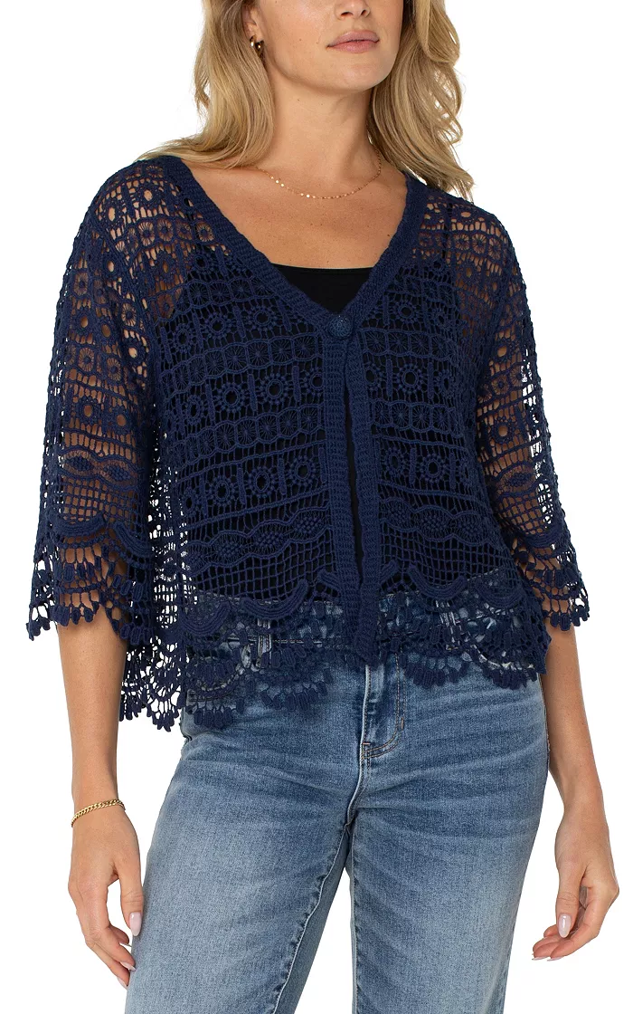 Women's Crochet Lace Short-Sleeve Cotton Bolero Sweater - thumbnail 3