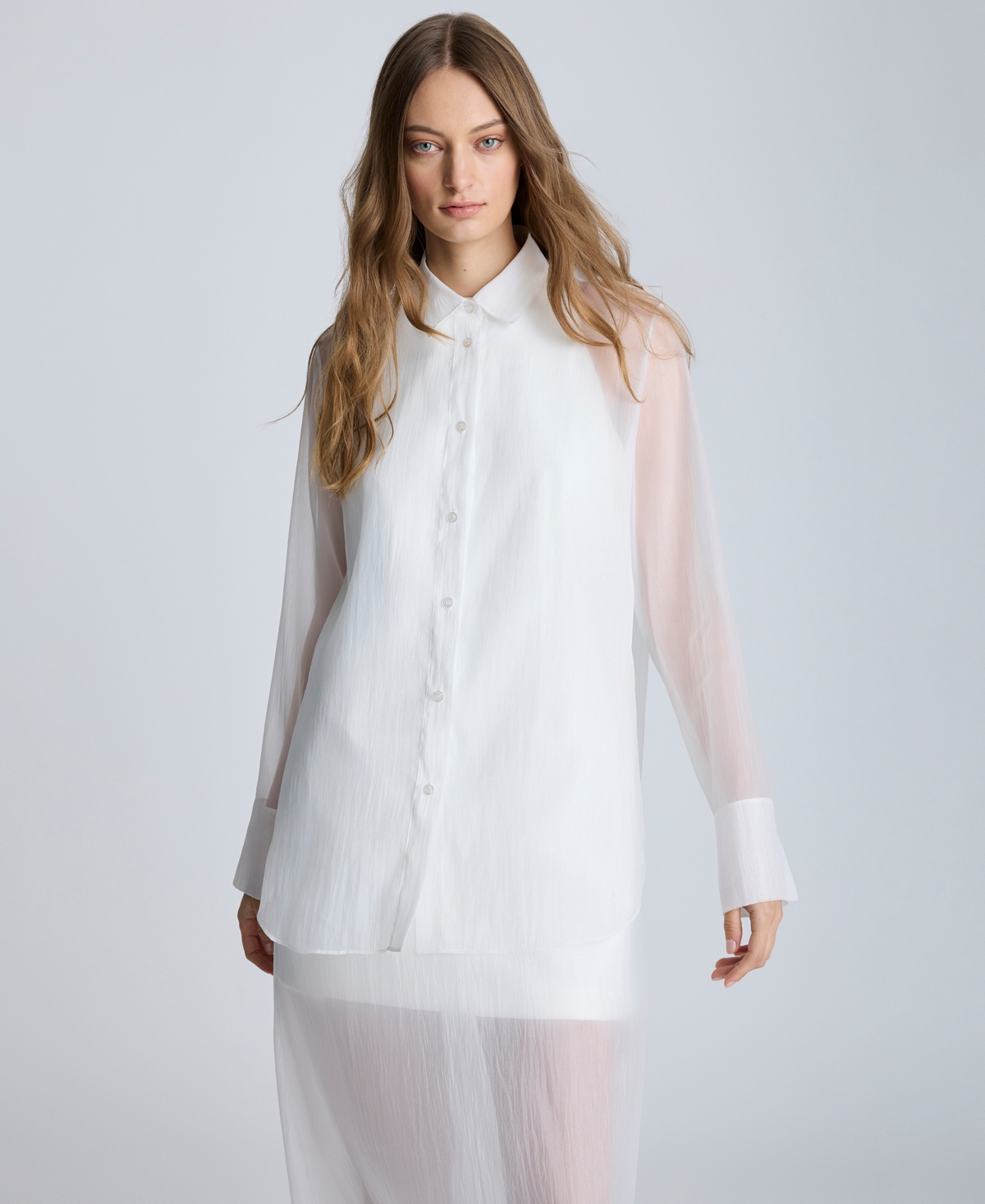 Kenneth Cole Oversized Button Front Long Sleeve Tunic In Pure White