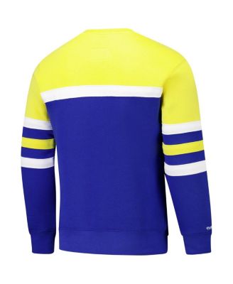 Men's Royal/Gold Golden State Warriors Hardwood Classics Vintage Logo Head Coach Pullover Sweatshirt