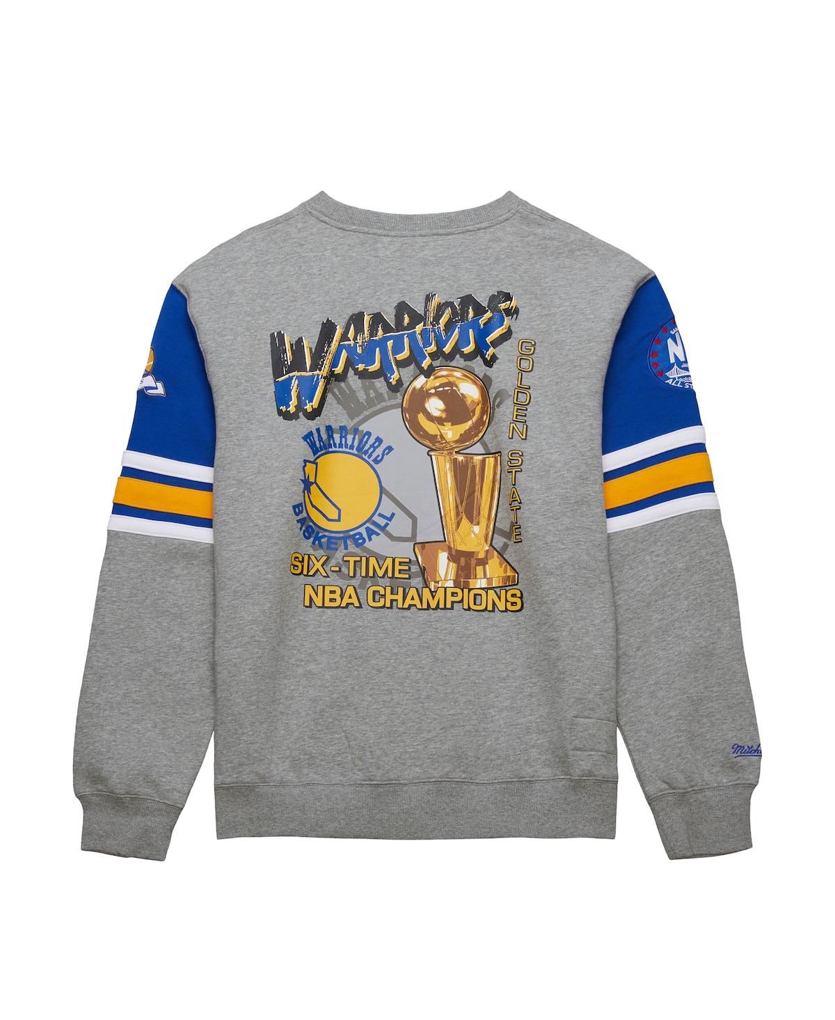 Mitchell & Ness Heather Gray Golden State Warriors Hardwood Classics All Over 4.0 Pullover Sweatshir In Heather Gray