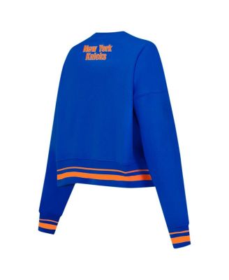 Women's Blue New York Knicks Area Code Cropped Pullover Sweatshirt
