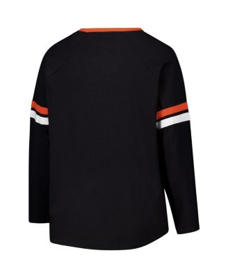 Women's Black Cincinnati Bengals Plus Size Won Done Lace-Up V-Neck Long Sleeve T-Shirt
