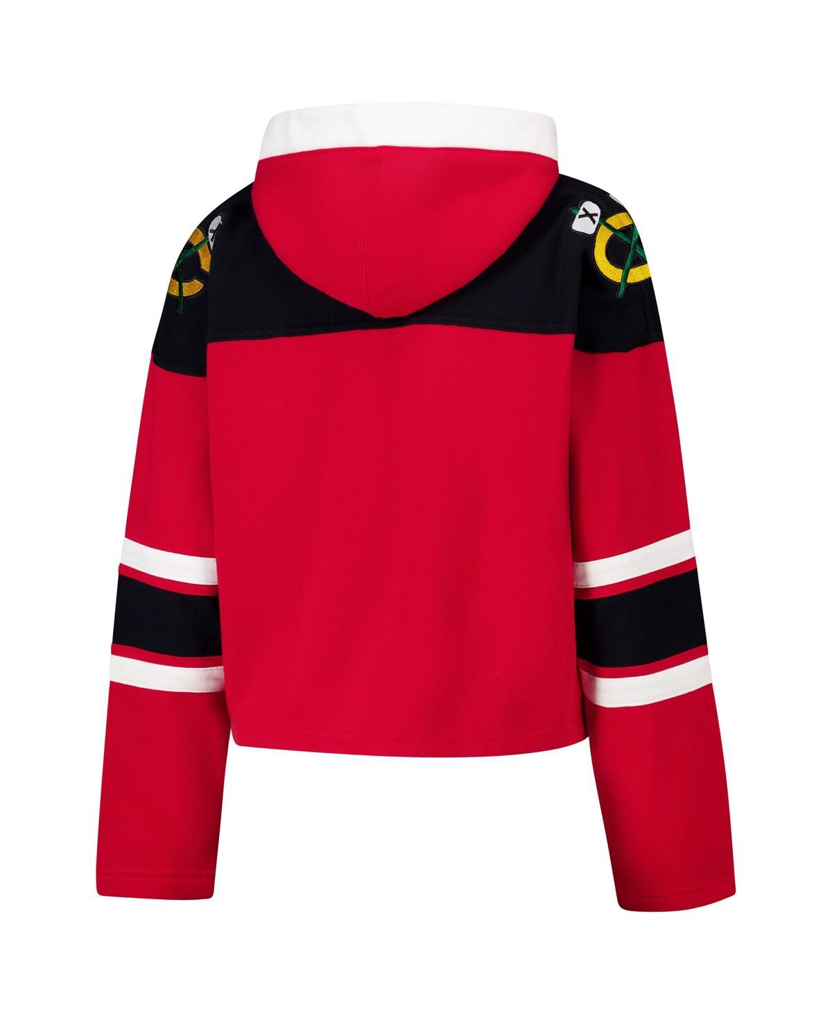 47 BRAND WOMEN'S RED CHICAGO BLACKHAWKS CROPPED SUPERIOR LACER PULLOVER HOODIE 