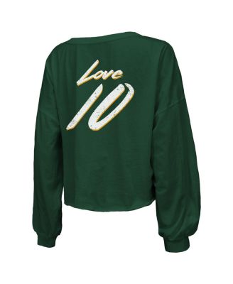 Women's Jordan Love Green Green Bay Packers Name Number Off-Shoulder Script Cropped Long Sleeve V-Neck T-Shirt