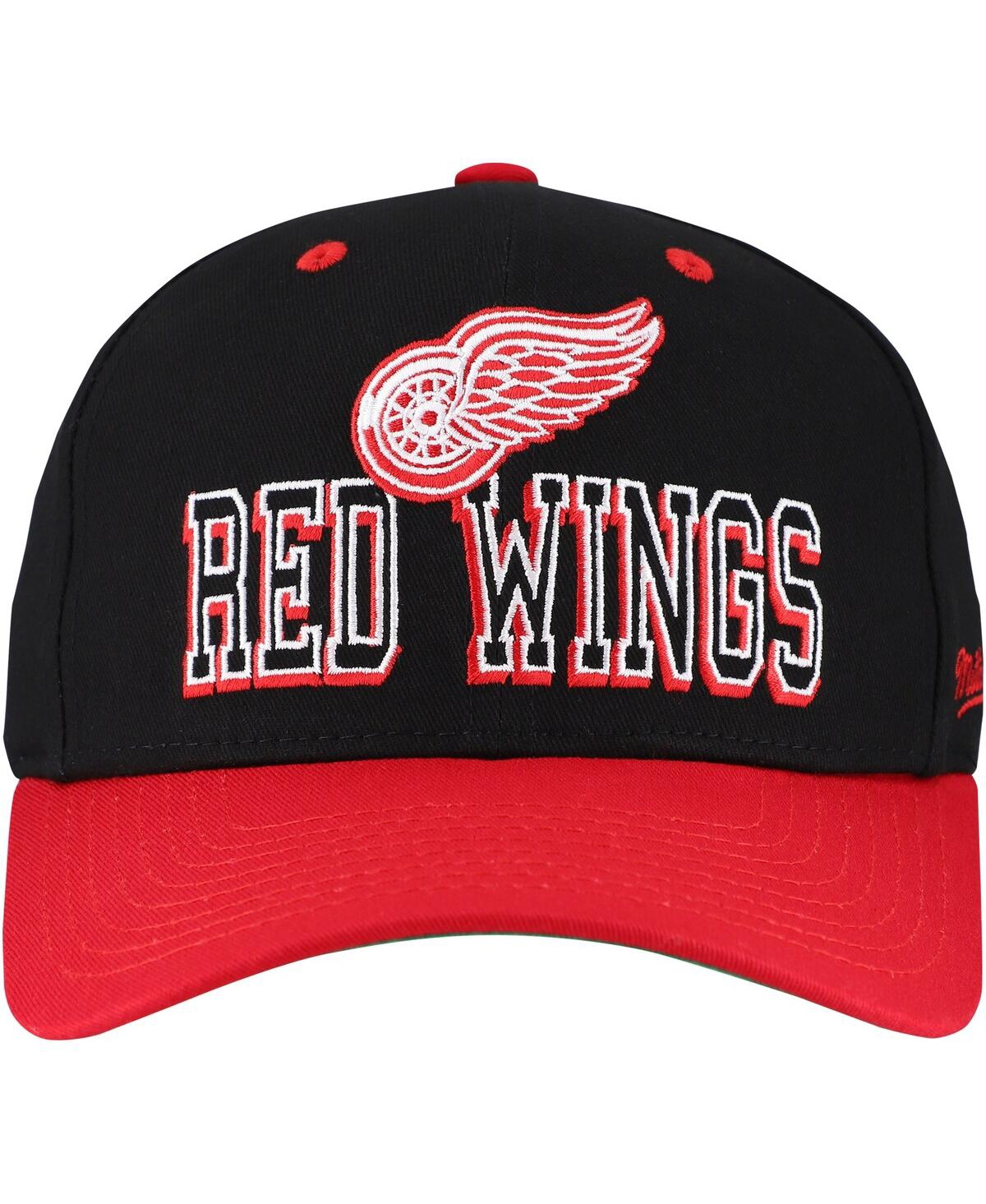 Mitchell & Ness Men's Black/red Detroit Red Wings Backside Script Two-tone Pro Crown Adjustable Hat In Black,red