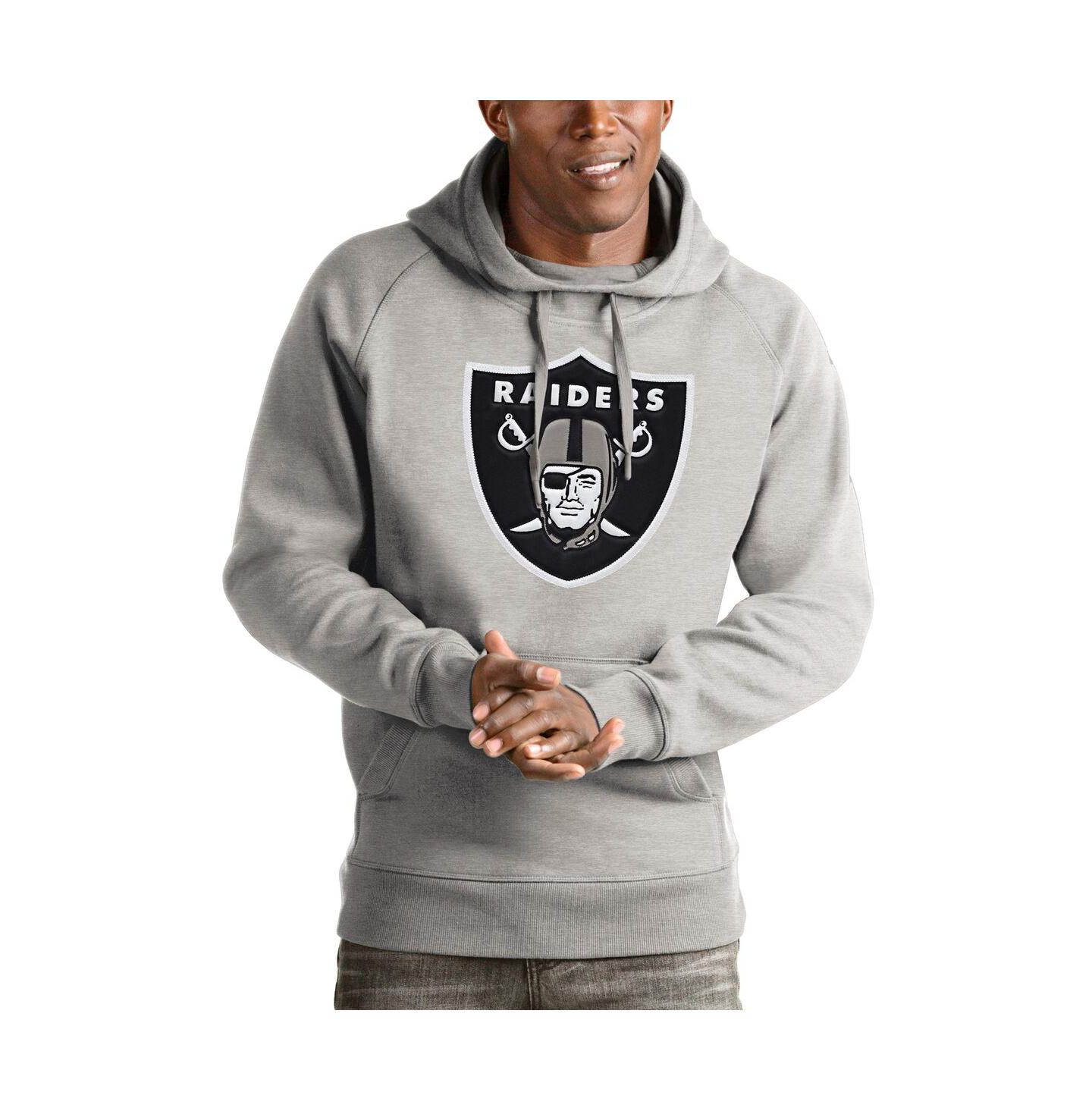 Мужское худи Antigua Heather Gray Las Vegas Raiders Victory Pullover — фото 1