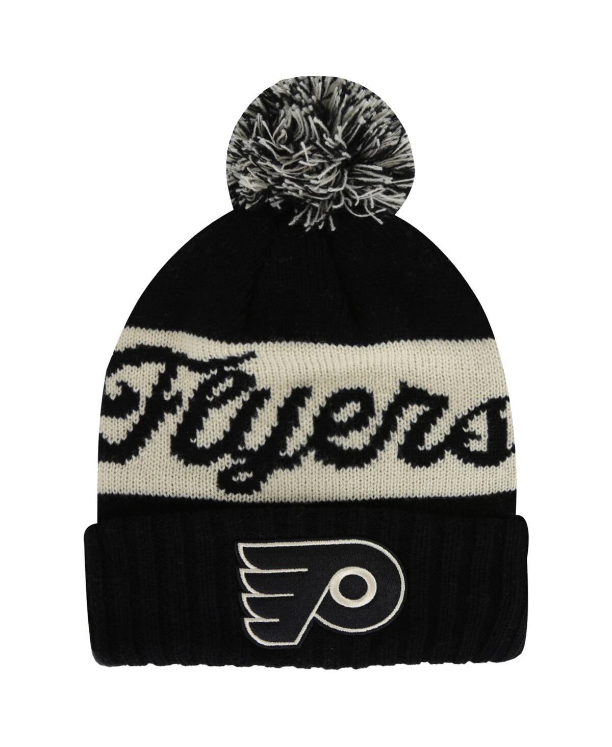 AMERICAN NEEDLE MEN'S BLACK/CREAM PHILADELPHIA FLYERS ADELINE CUFFED WITH POM KNIT HAT 