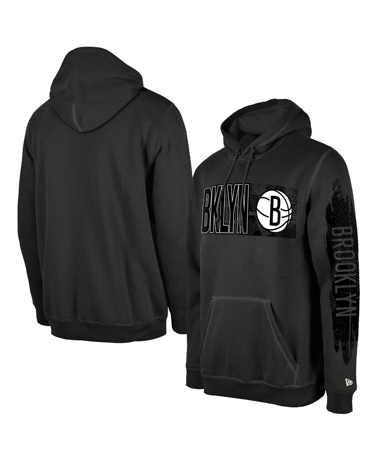 NEW ERA MEN'S BROOKLYN NETS CHARCOAL TIP-OFF COLLECTION PULLOVER HOODIE 