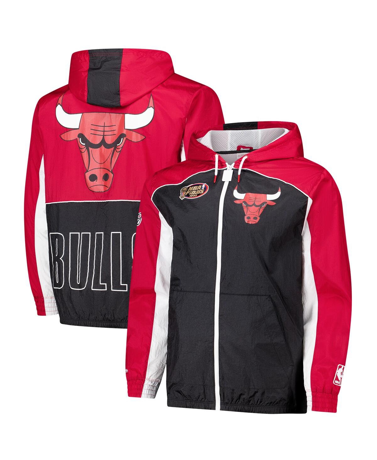 Mitchell & Ness Men's Black/red Chicago Bulls Hardwood Classics Big Shot Premium Full-zip Windbreaker Jacket In Black,red