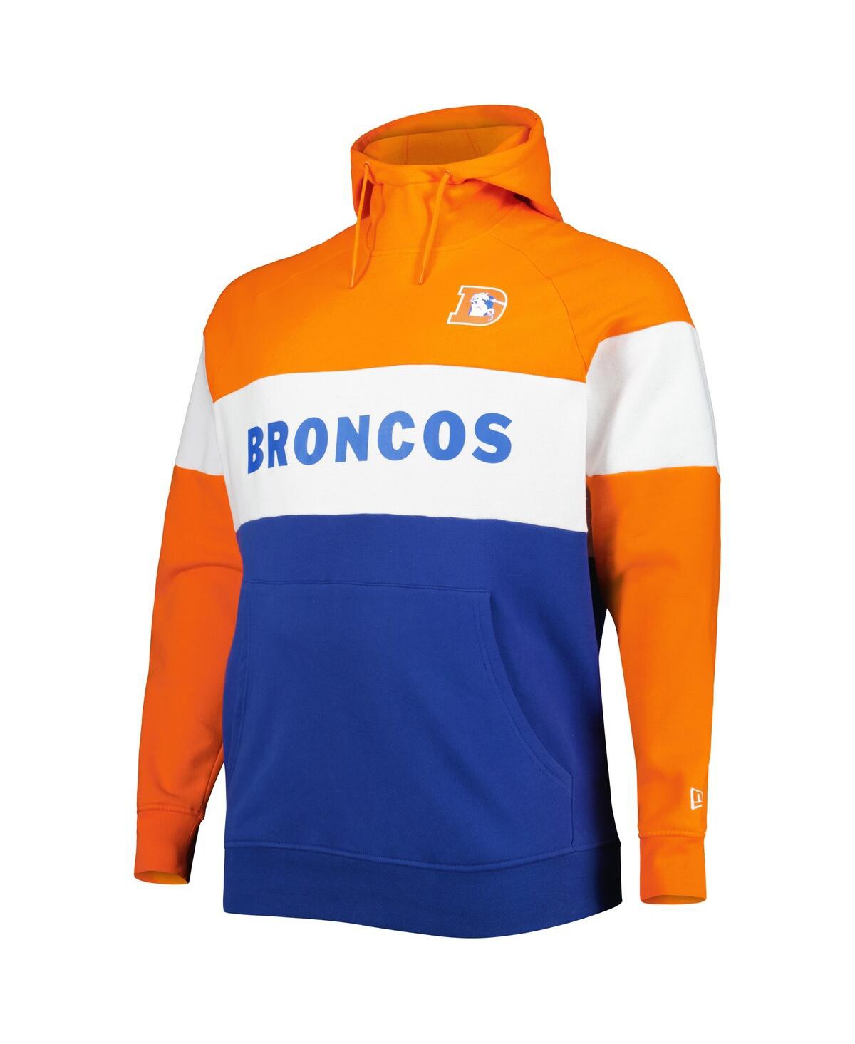 Shop New Era Men's Orange/royal Denver Broncos Big Tall Throwback Color Block Fleece Raglan Pullover Hoodie In Orange,royal
