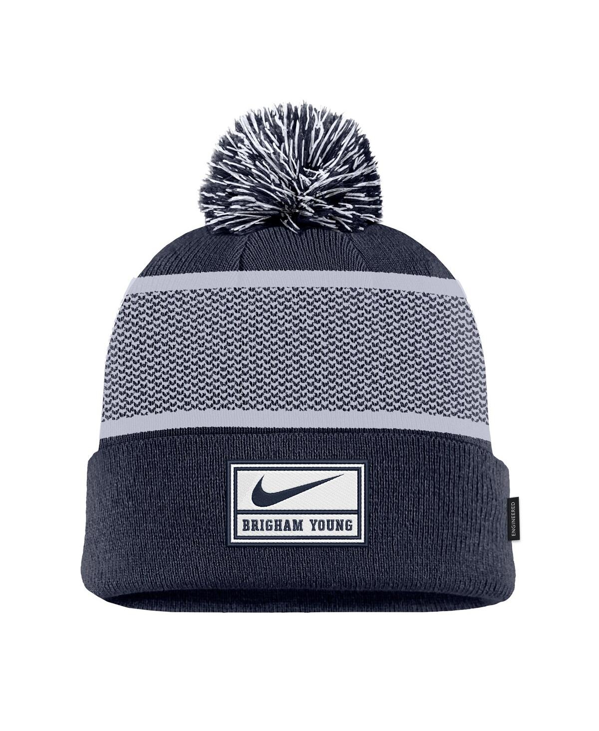 Nike Men's Navy Byu Cougars 2024 Sideline Peak Cuffed With Pom Knit Hat In Navy