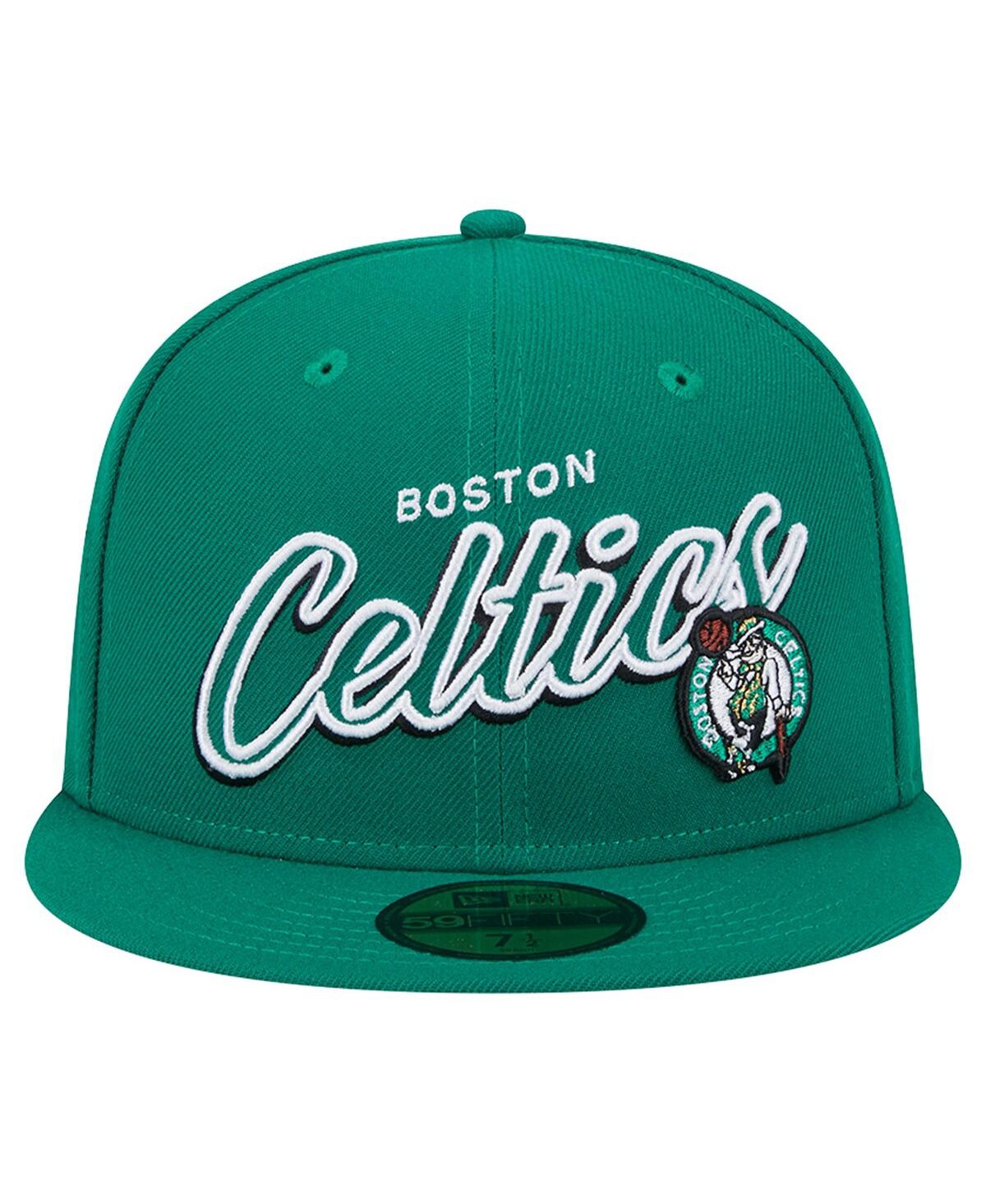 New Era Men's Kelly Green Boston Celtics Sport Night Script Sided 59fifty Fitted Hat In Kelly Green