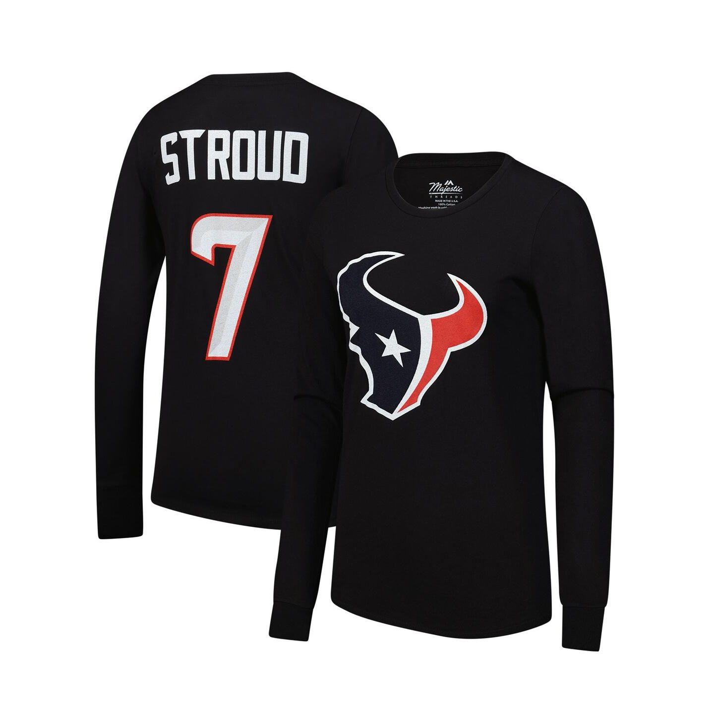Женская футболка Majestic C.J. Stroud Navy Houston Texans Player Name & Number Long Sleeve — фото 1