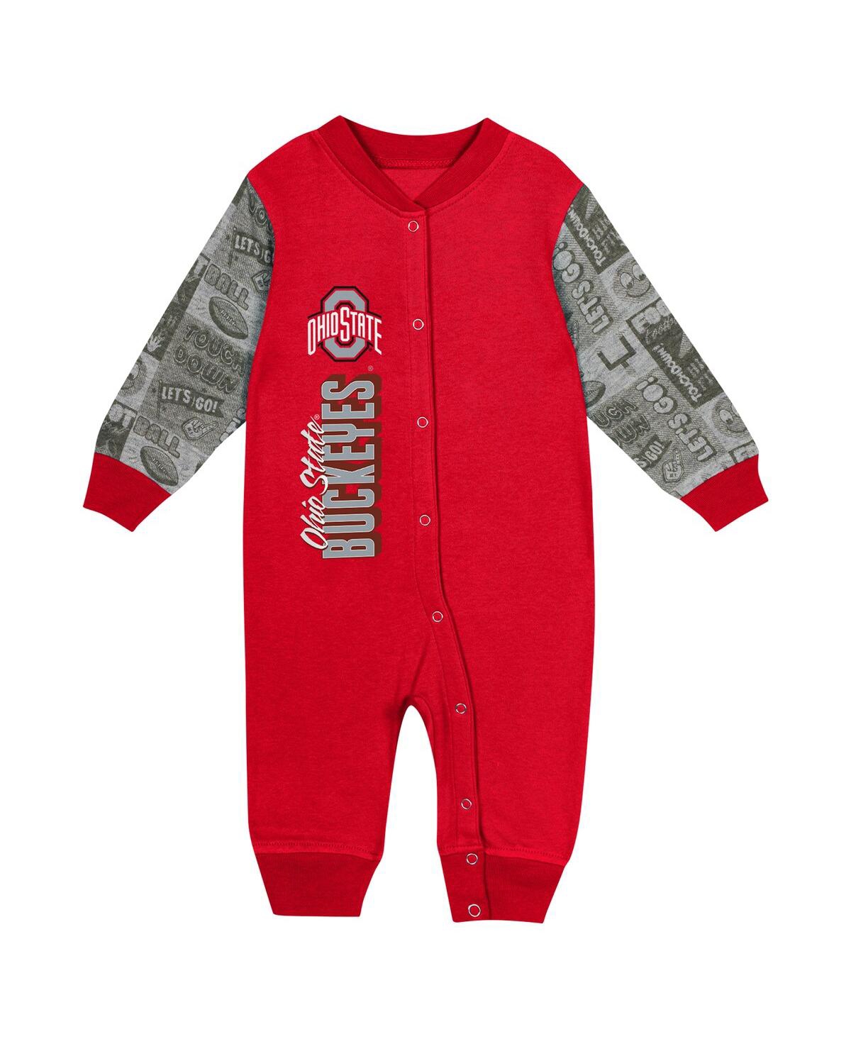 Outerstuff Baby Boys And Girls Scarlet Ohio State Buckeyes Playbook Colorblock Long Sleeve Coveralls In Scarlet