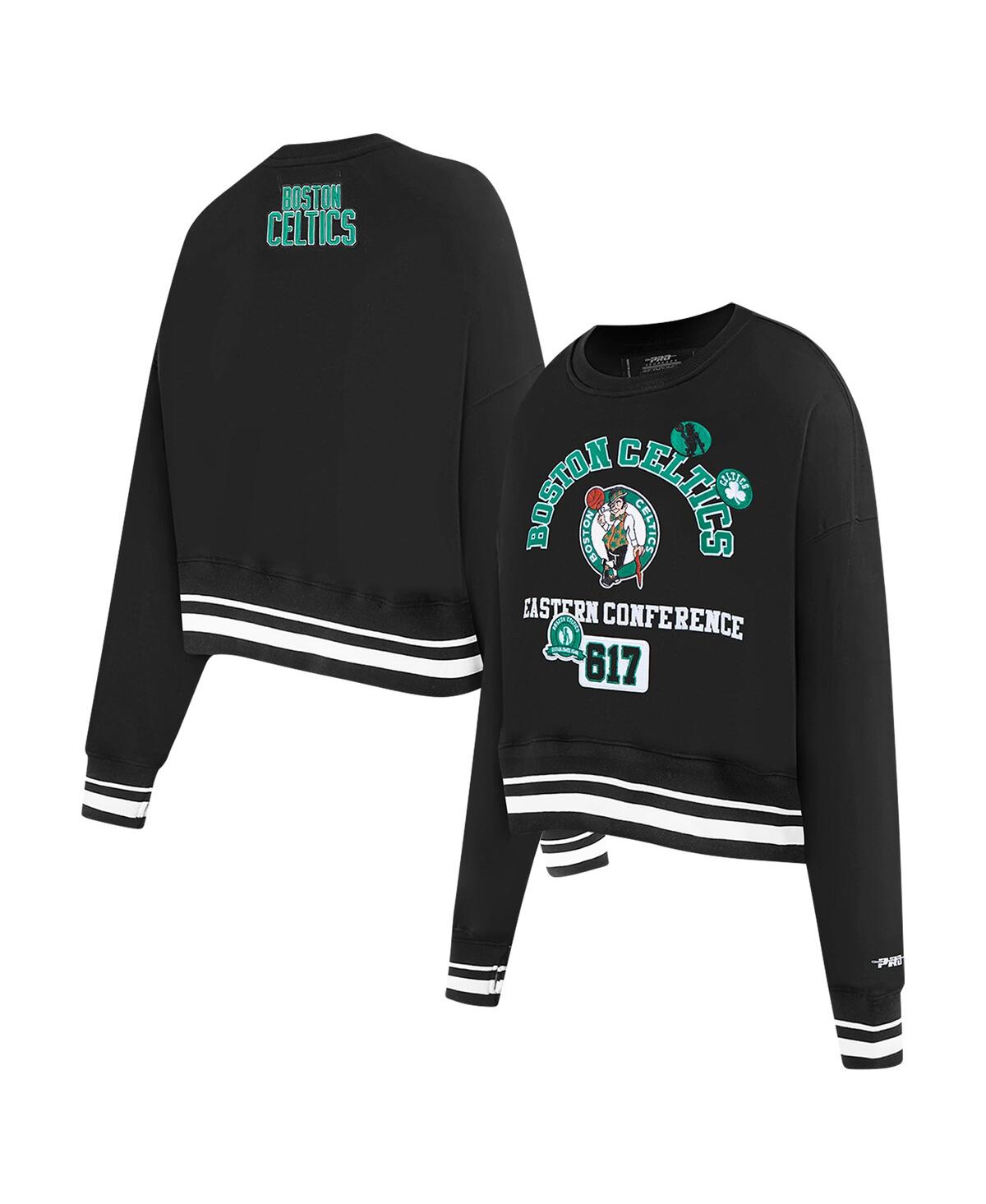 Women's Black Boston Celtics Area Code Cropped Pullover Sweatshirt - Black