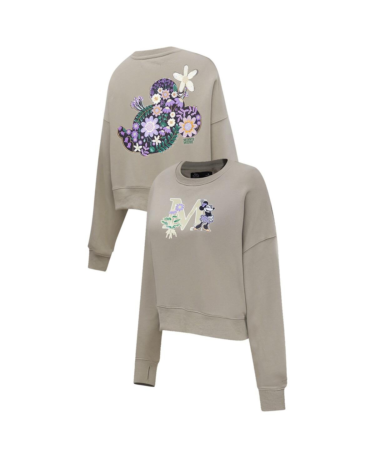 Freeze Max Women's Tan Disney Minnie Flowers Oversized Pullover Sweatshirt In Tan