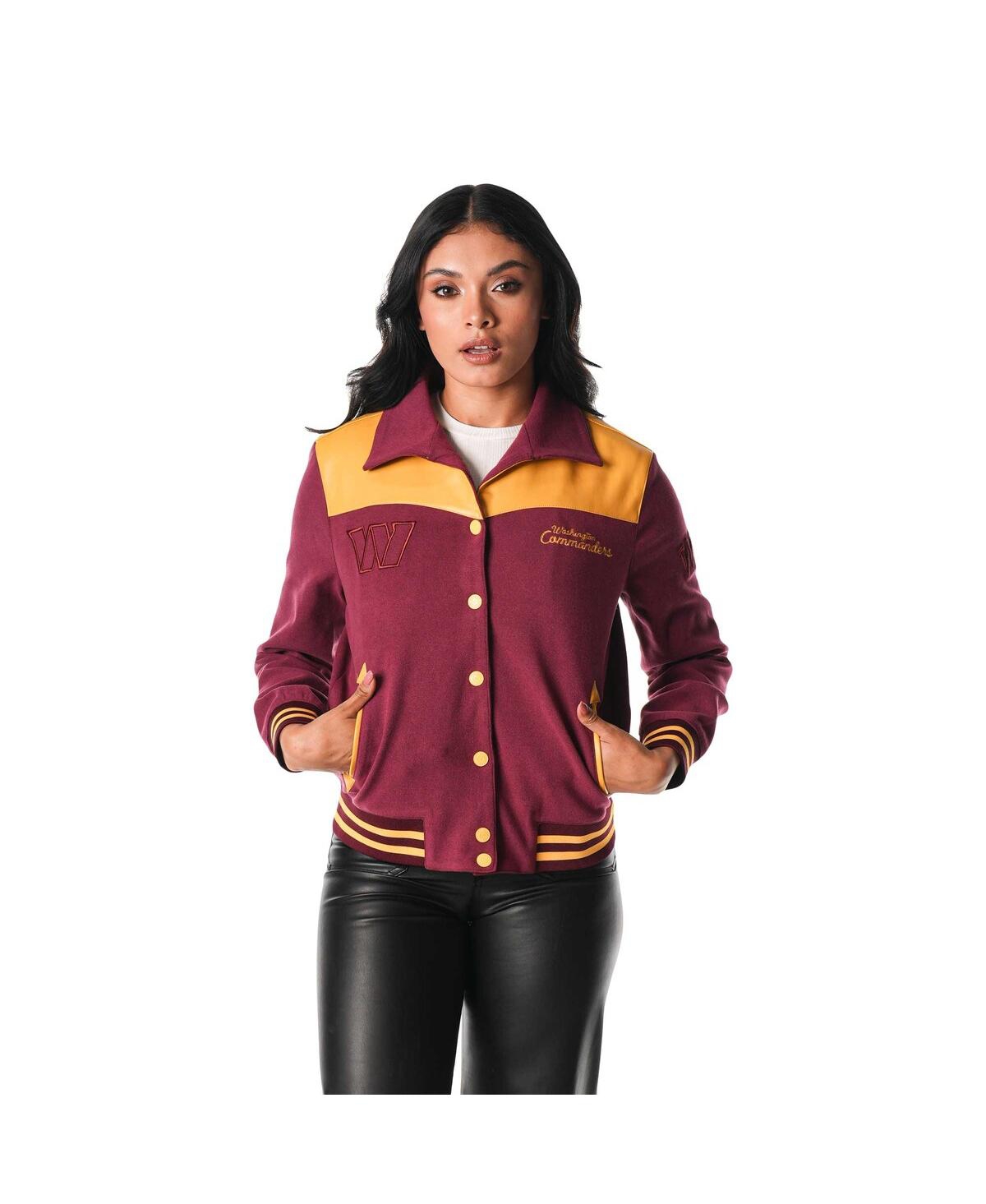 Women's Burgundy Washington Commanders Suede Full-Snap Bomber Jacket - Burgundy