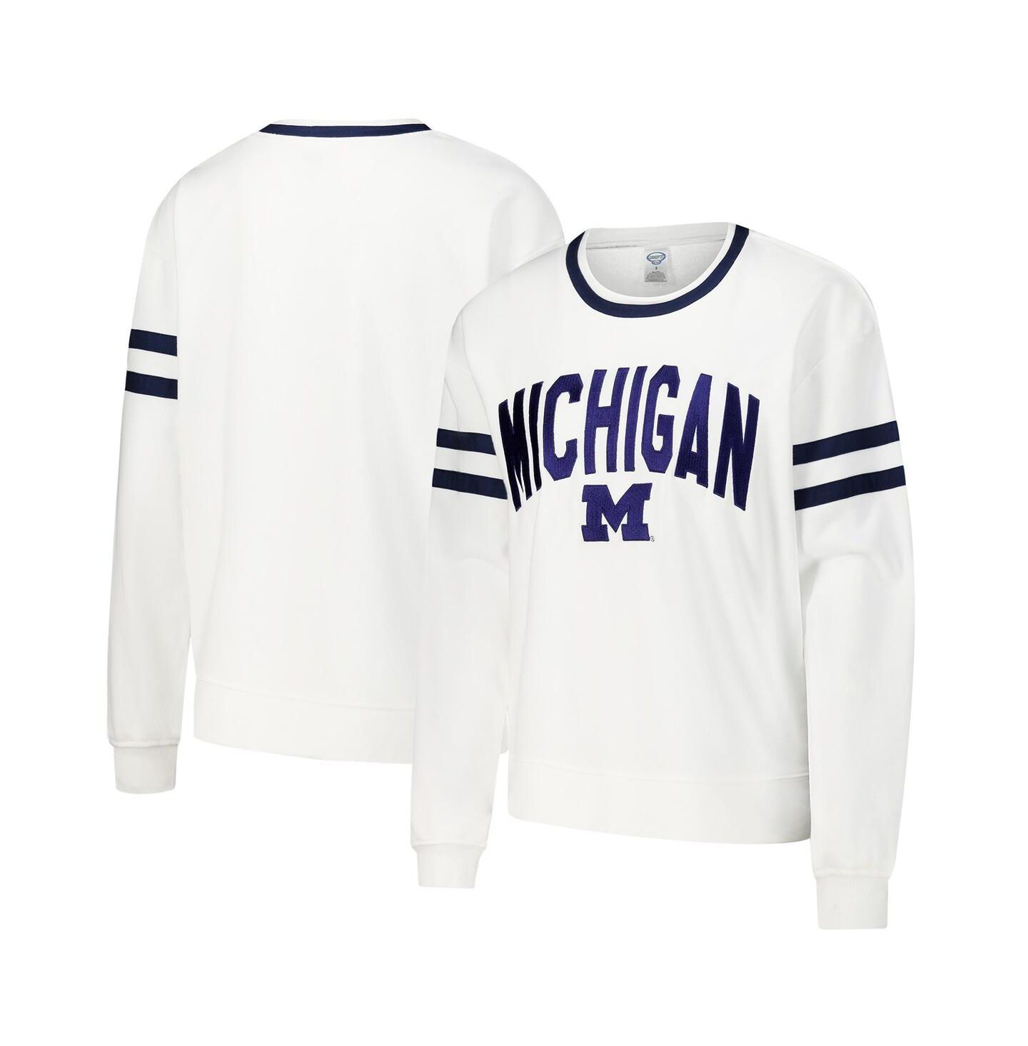 Женская футболка Concepts Sport White Michigan Wolverines Borough French Terry Arch Over Long Sleeve — фото 1