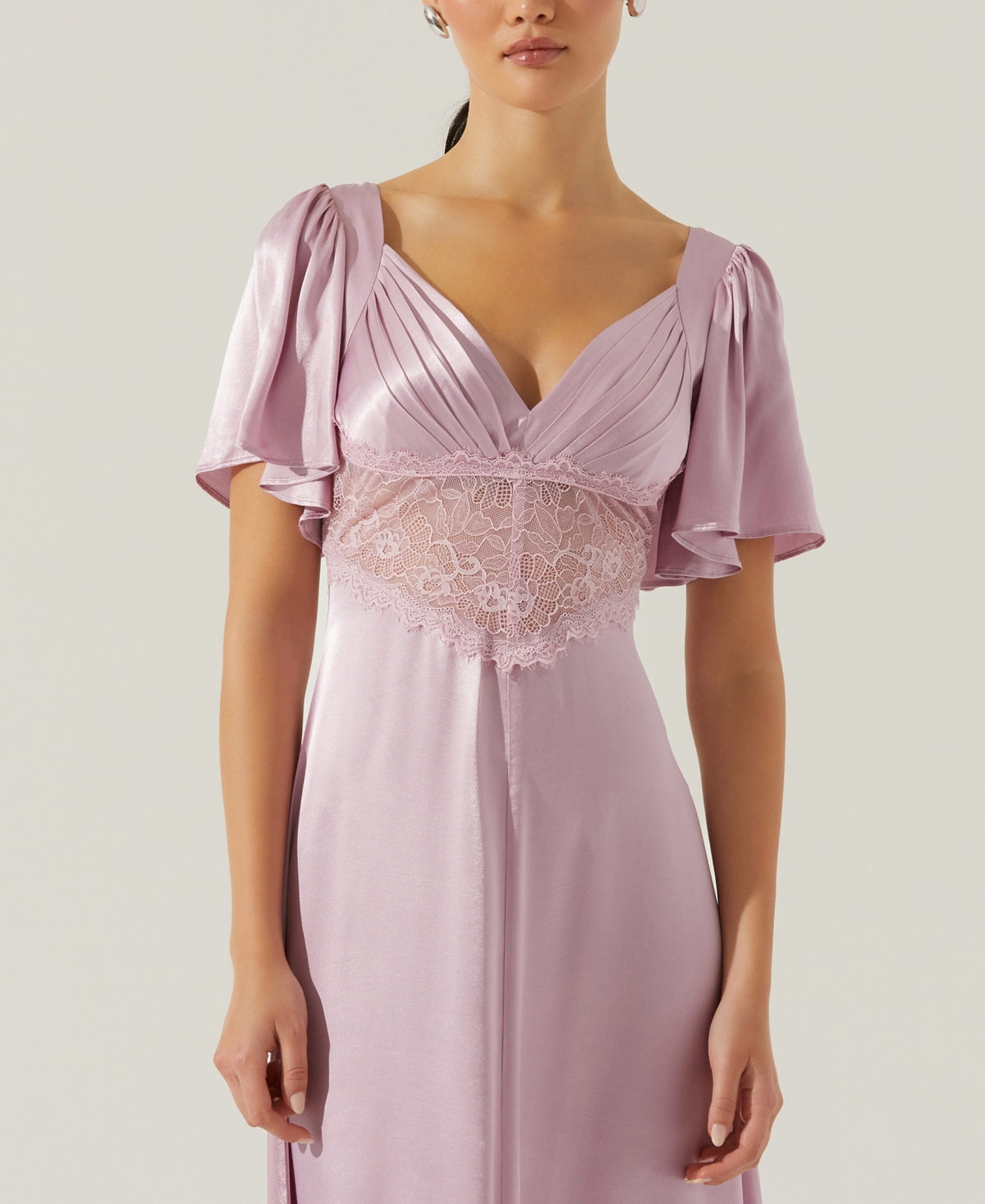 Shop Astr Women's Aurelia Flutter Sleeve Lace Inset Dress In Dusty Pink