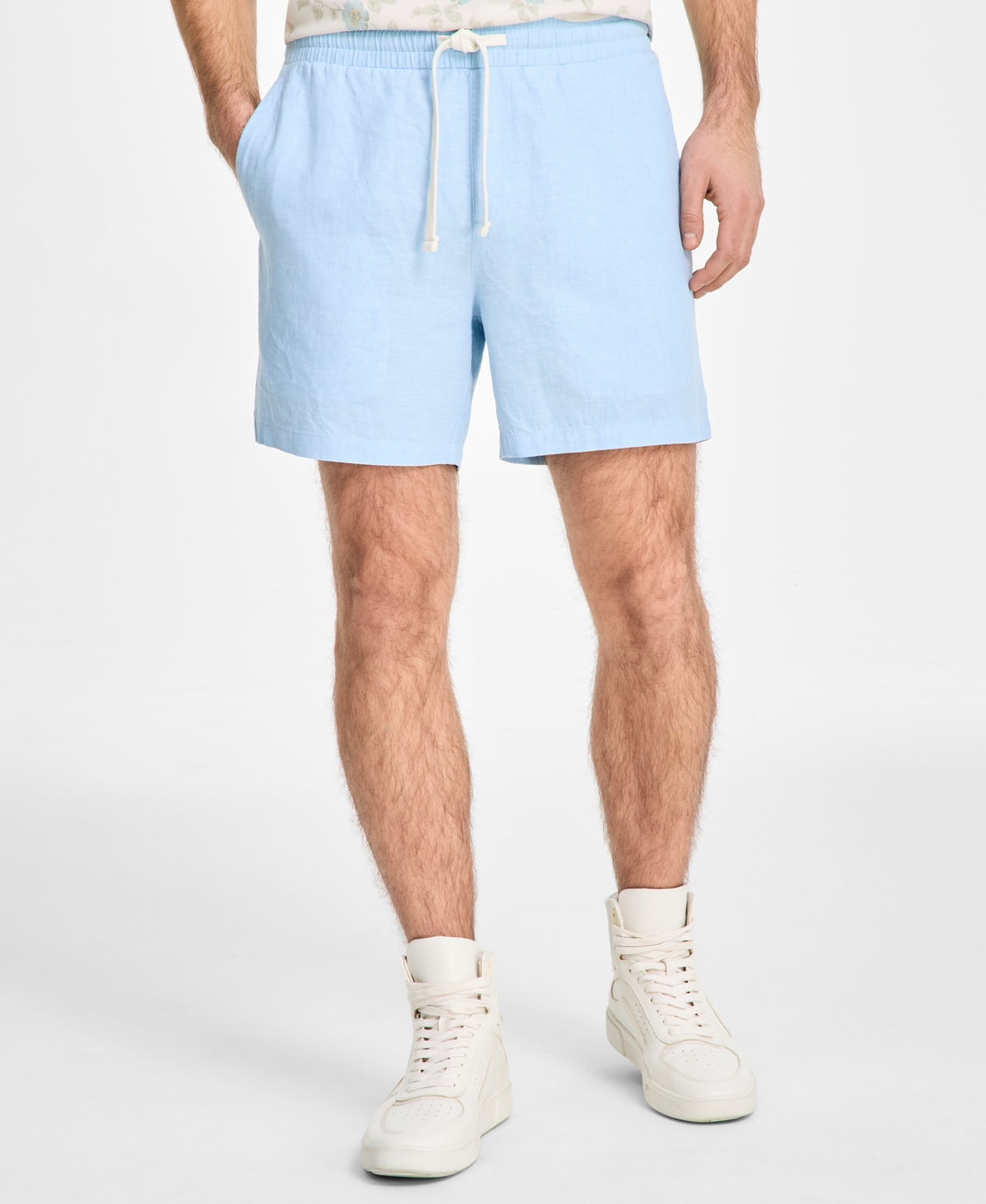Shop Sun + Stone Men's Chase Regular-fit 6" Linen Blend Shorts, Exclusively At Macy's In Skysail Blue
