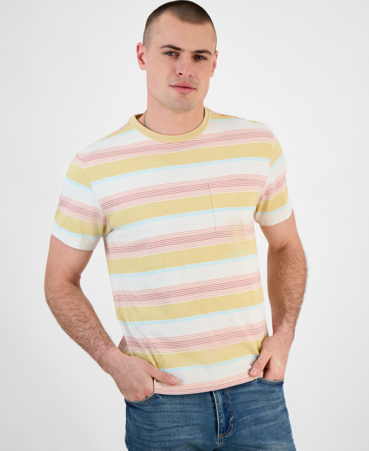 Sun + Stone Men's Regular-fit Stripe Pocket T-shirt, Exclusively At Macy's In Toasted Grain