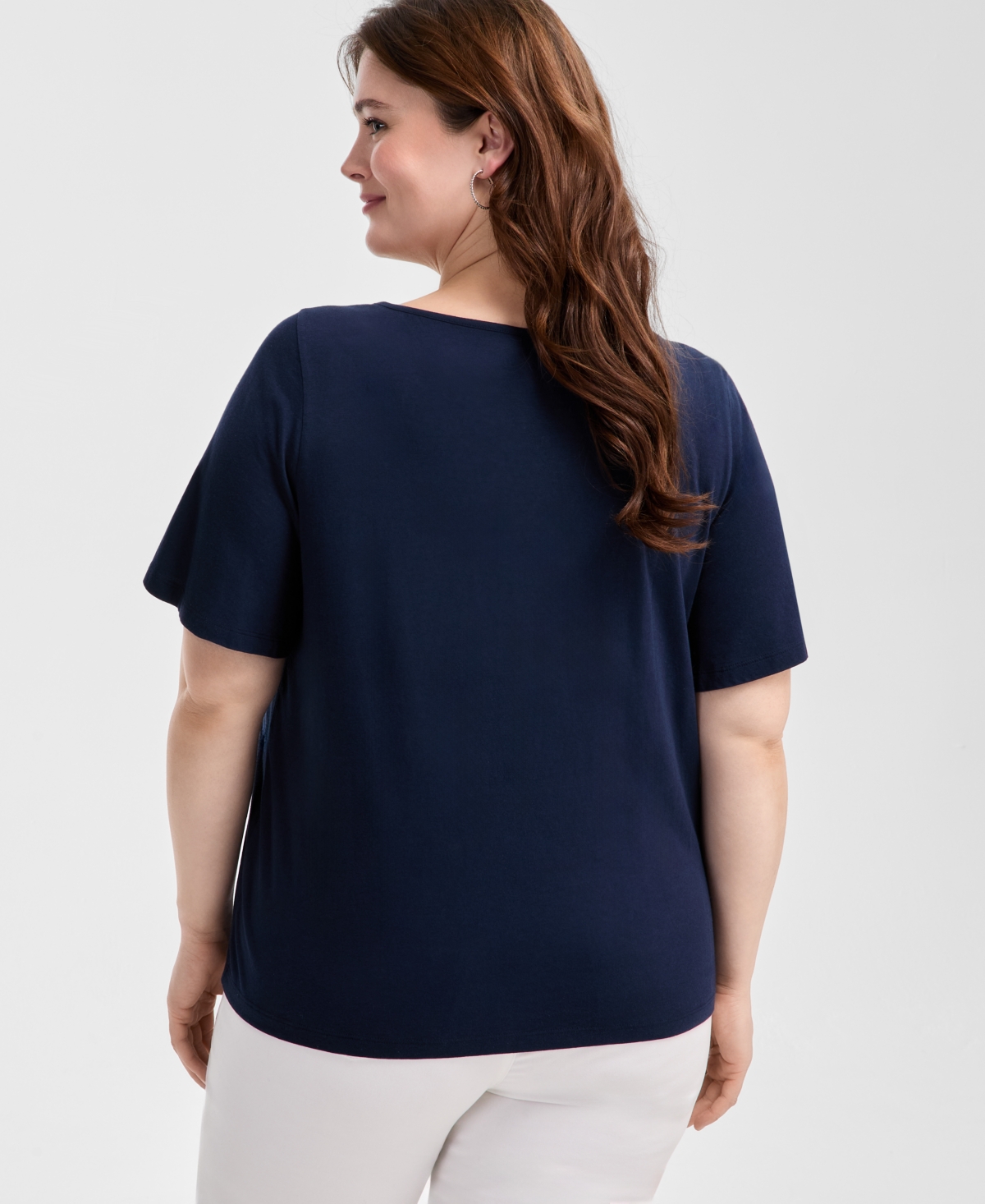 Style & Co Plus Size Eyelet-yoke T-shirt, Exclusively At Macy's In Industrial Blue