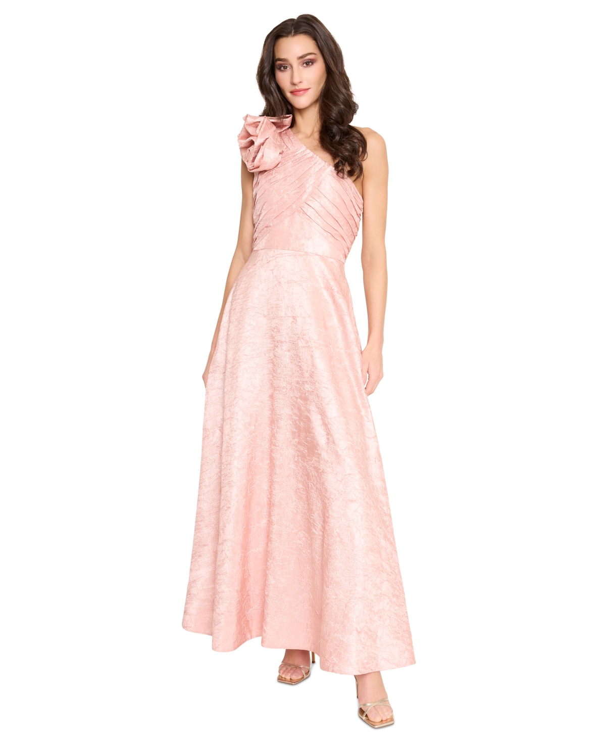 Tahari Women's Rosette-Trim One-Shoulder Pleated-Bodice Gown - Rose