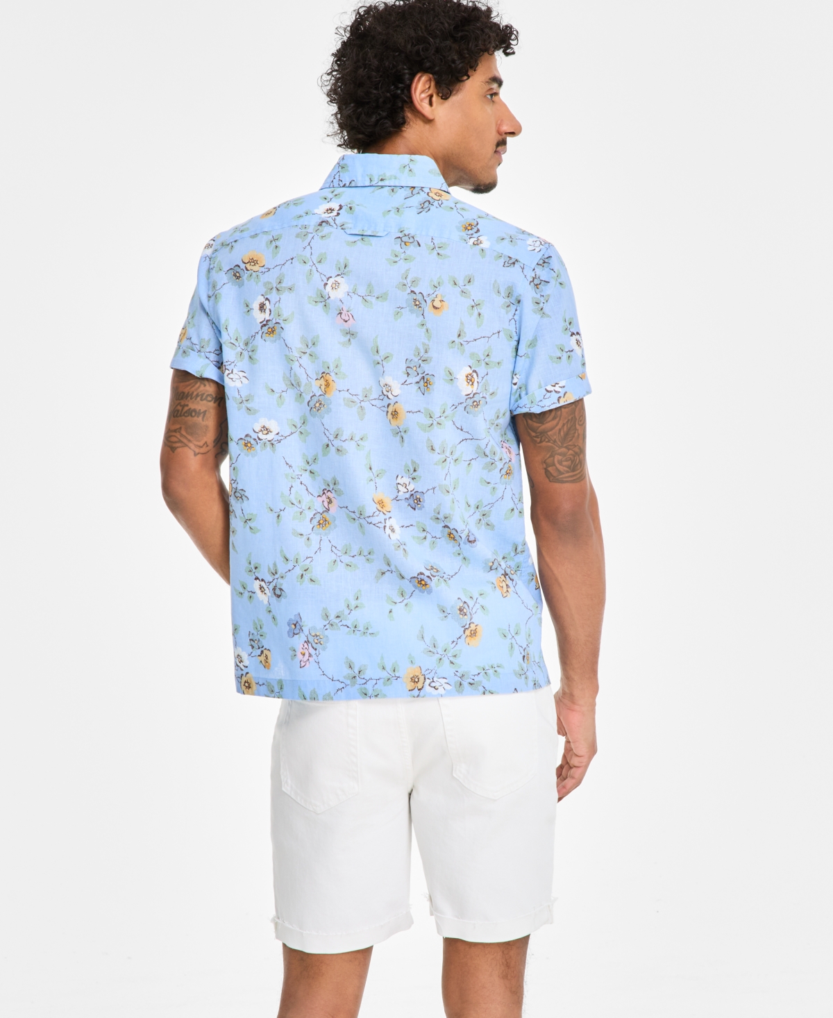 Shop Sun + Stone Men's Clyde Floral Linen Blend Shirt, Exclusively At Macy's In Serenity