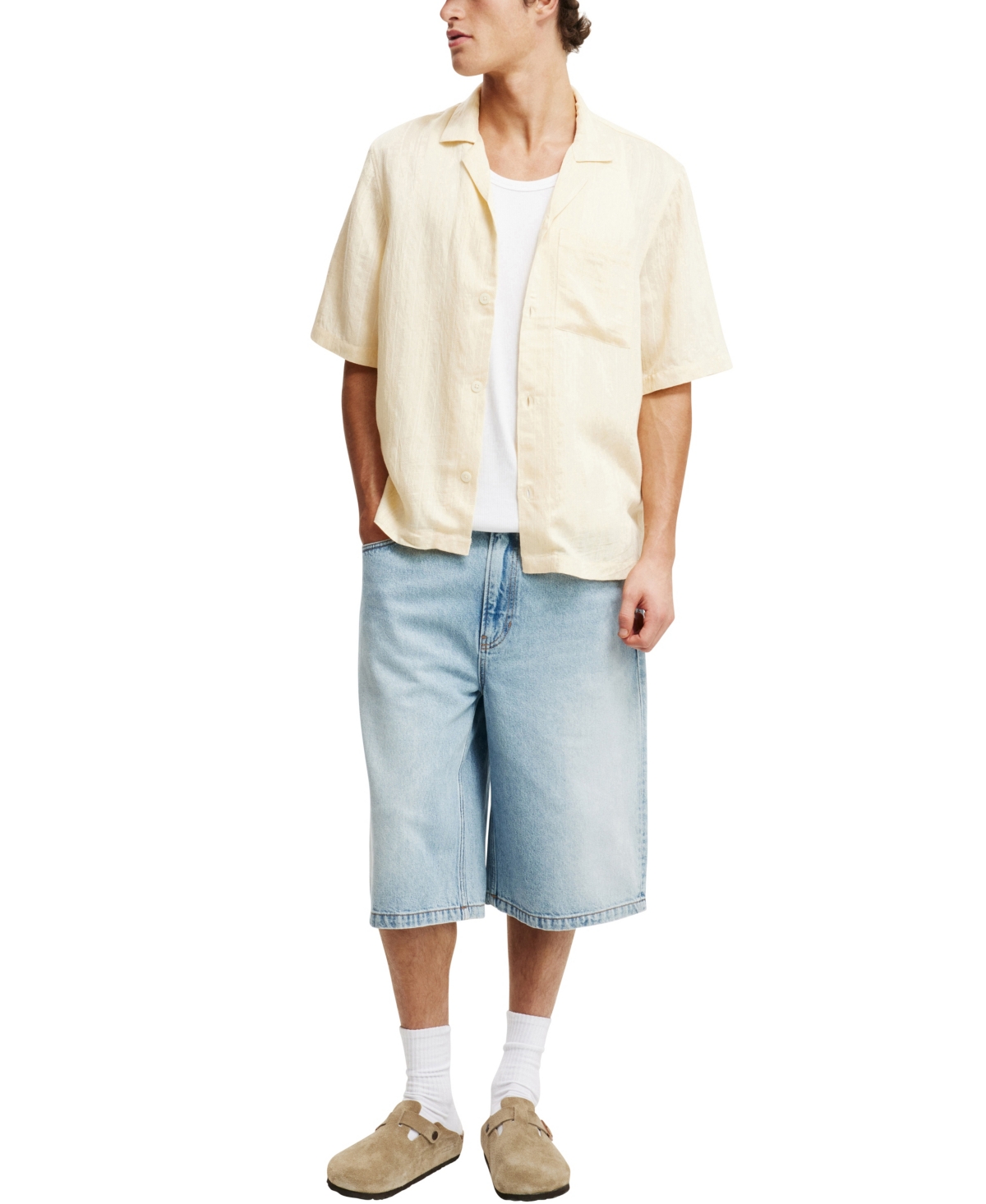 Shop Cotton On Men's Box Fit Short Sleeve Shirt In Summer Yellow Dobby