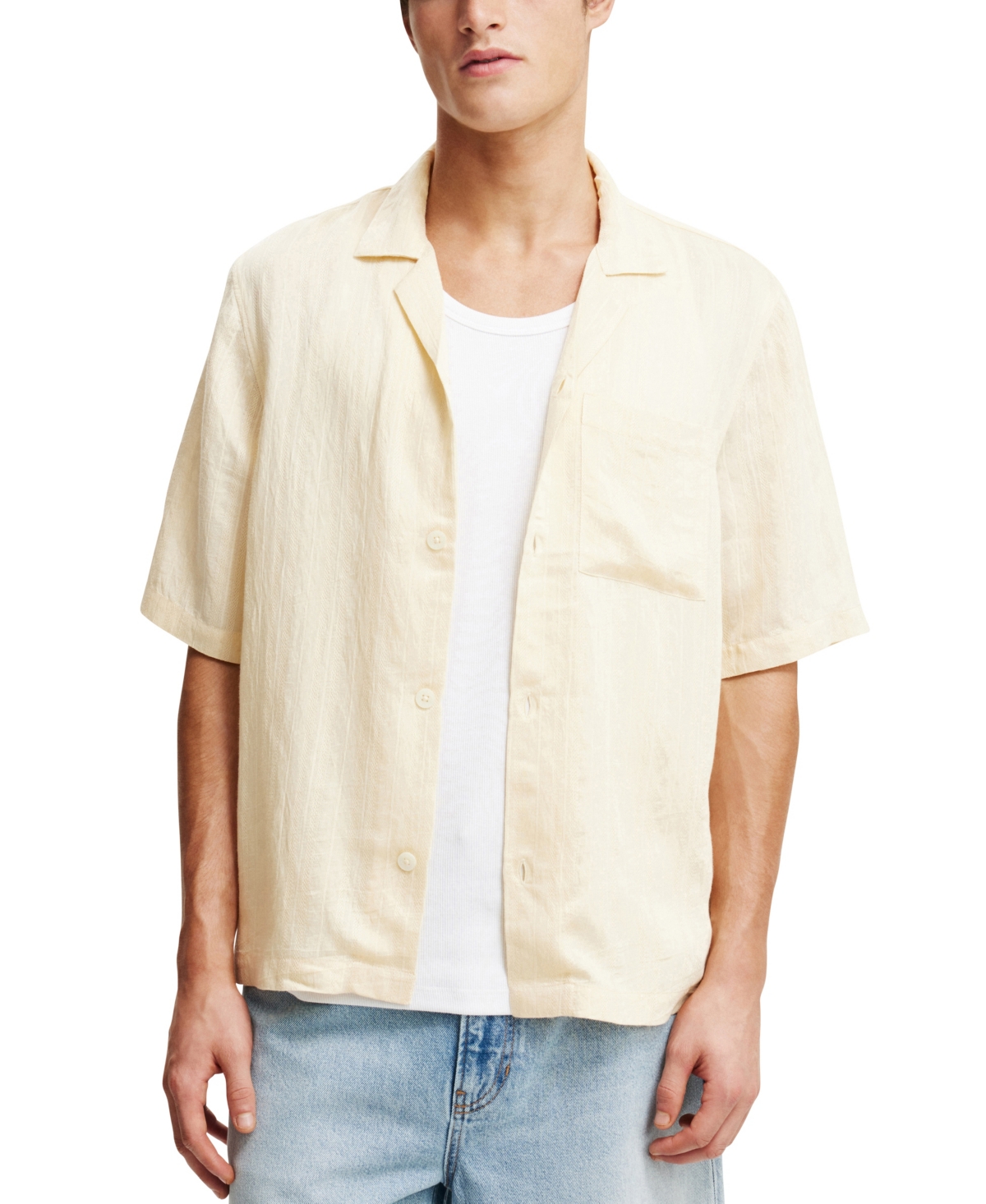Shop Cotton On Men's Box Fit Short Sleeve Shirt In Summer Yellow Dobby