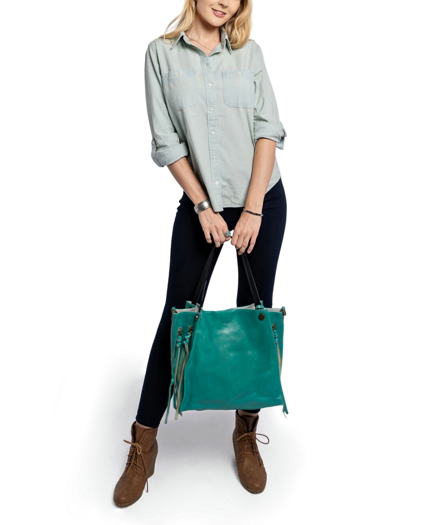 Женская сумка OLD TREND Daisy Large Leather Crossbody, цвет: Аквамариновый — фото 10