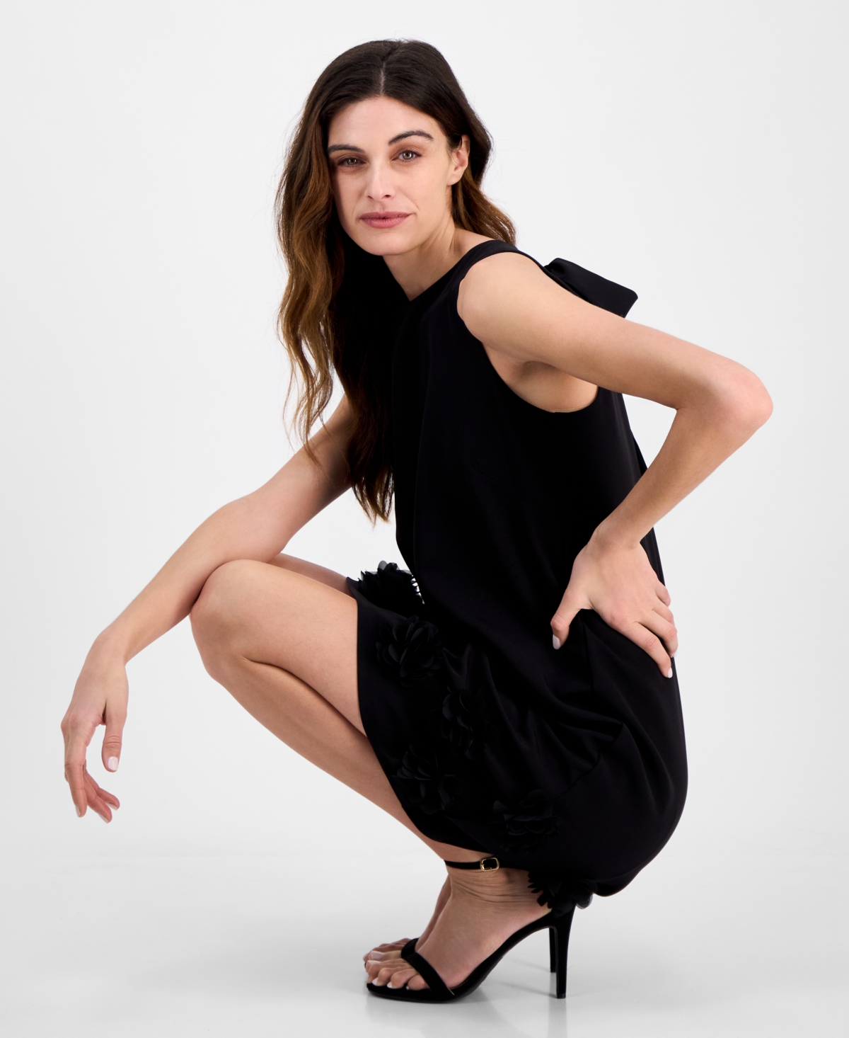 Shop Anne Klein Women's Jewel-neck Rosette-trim Shift Dress In Asphalt