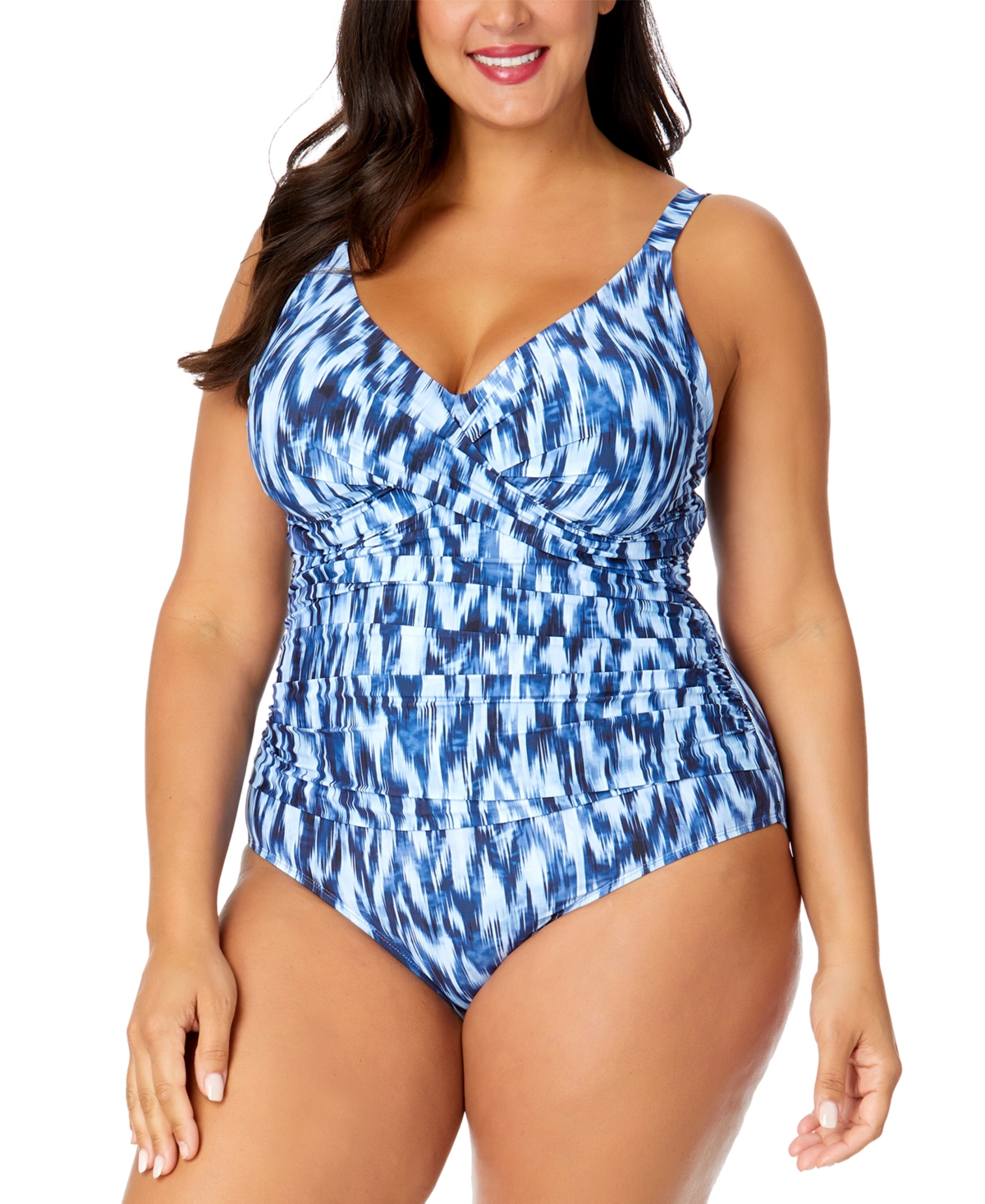 ANNE COLE PLUS SIZE PRINTED DRAPED-FRONT UNDERWIRE ONE-PIECE SWIMSUIT 