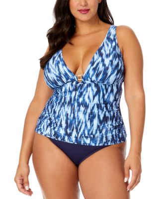 Plus Size Printed Plunge Tankini Top Bottoms