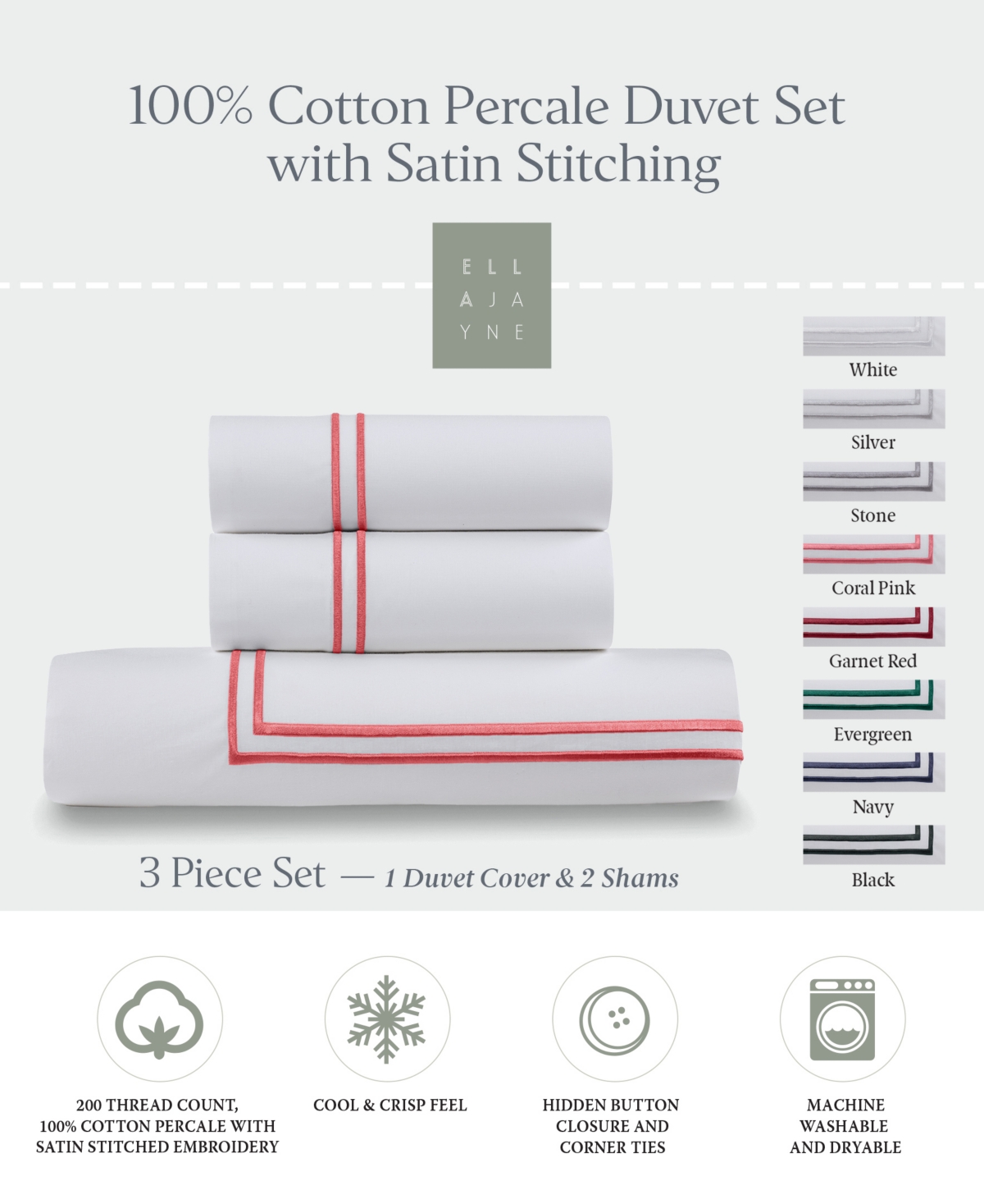 Ella Jayne Luxury 4 Piece Down Comforter With Duvet Cover Set, Queen In Pink