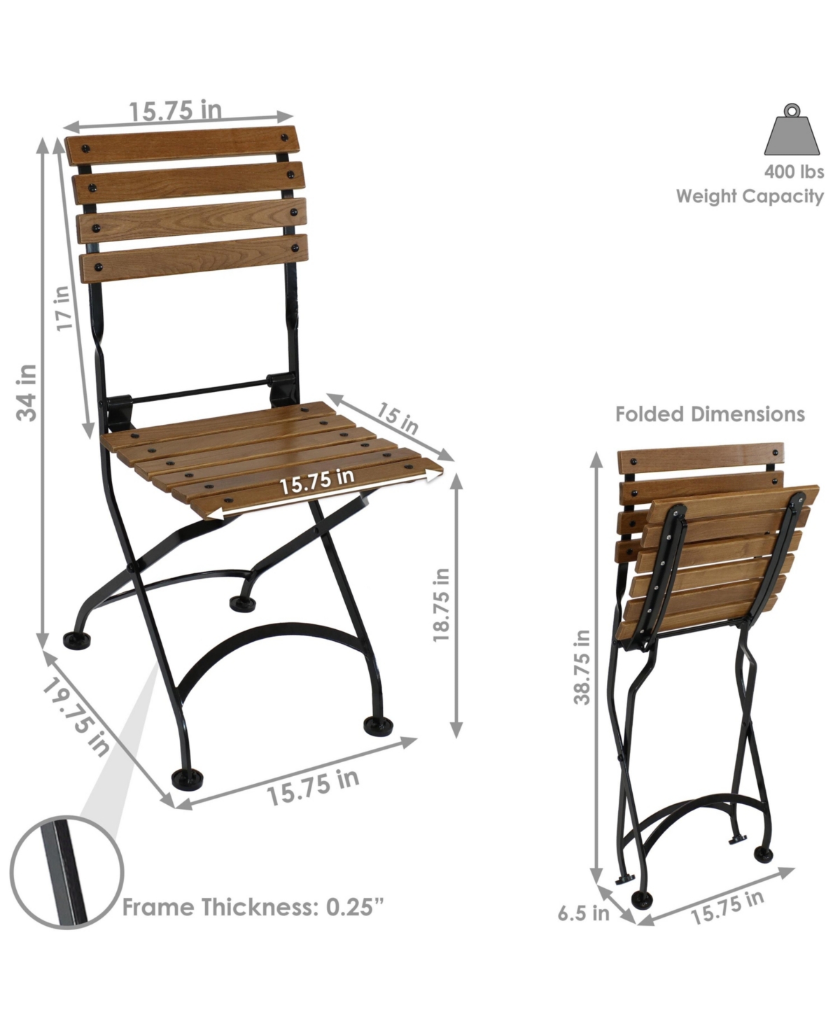 Indoor/Outdoor Patio or Dining Chestnut Wooden Folding Bistro Arm Chair