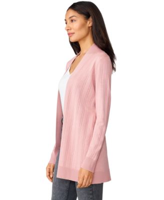 Petite Pointelle Open-Front Long Cardigan