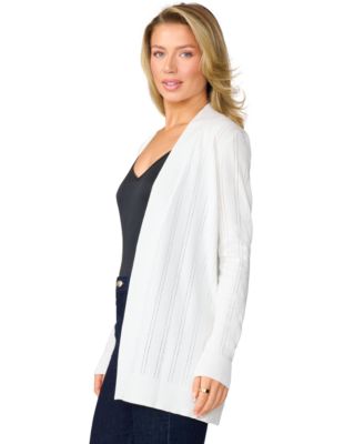 Petite Pointelle Open-Front Long Cardigan Sweater