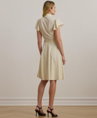 Lauren Ralph Lauren Women's Polka-Dot Belted Crepe Tie-Neck