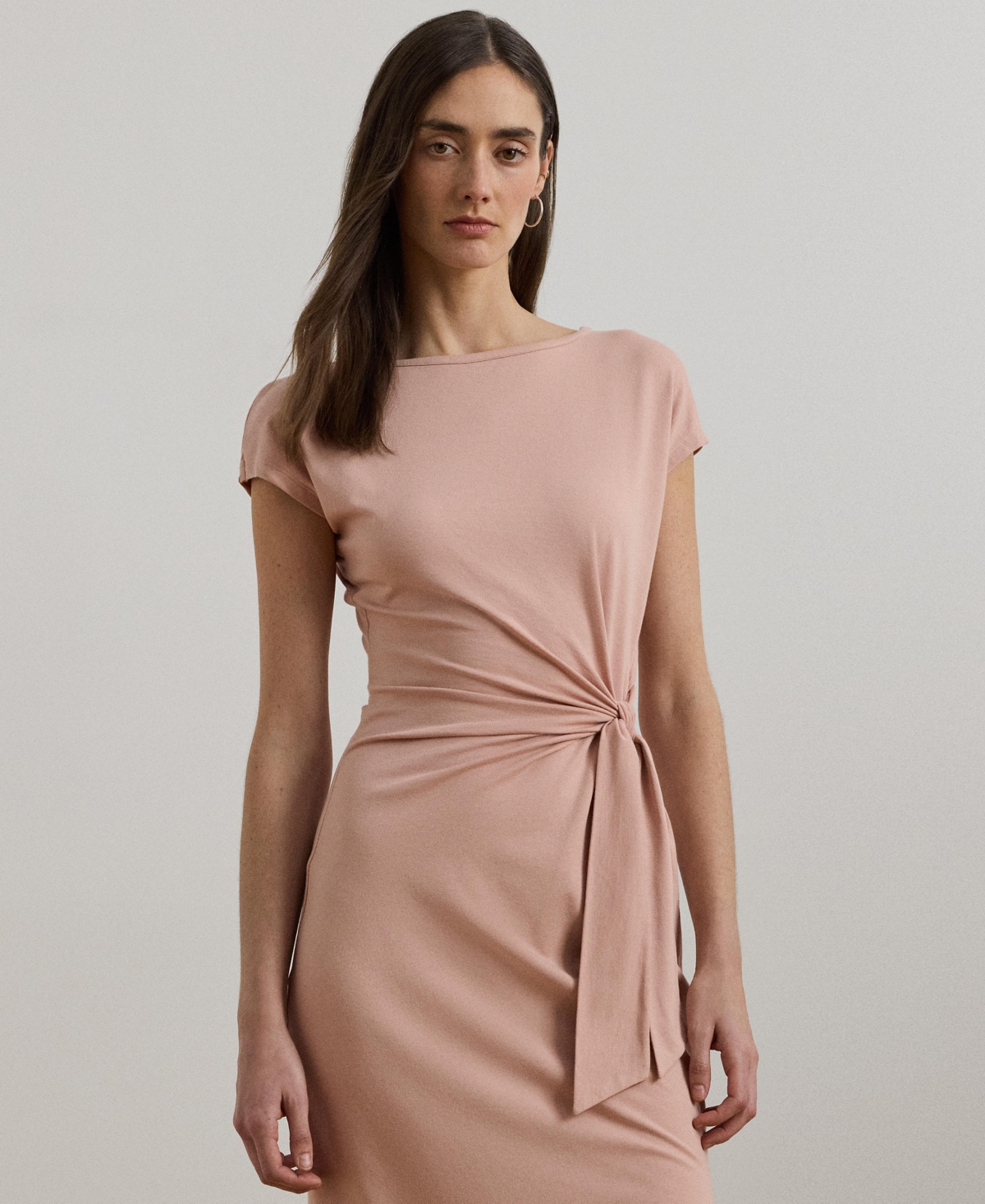 Shop Ralph Lauren Women's Tie-front Jersey Boatneck Midi Dress In Sunrise Blush