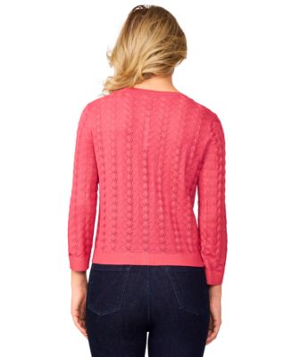 Petite Pointelle-Knit Crewneck Cardigan