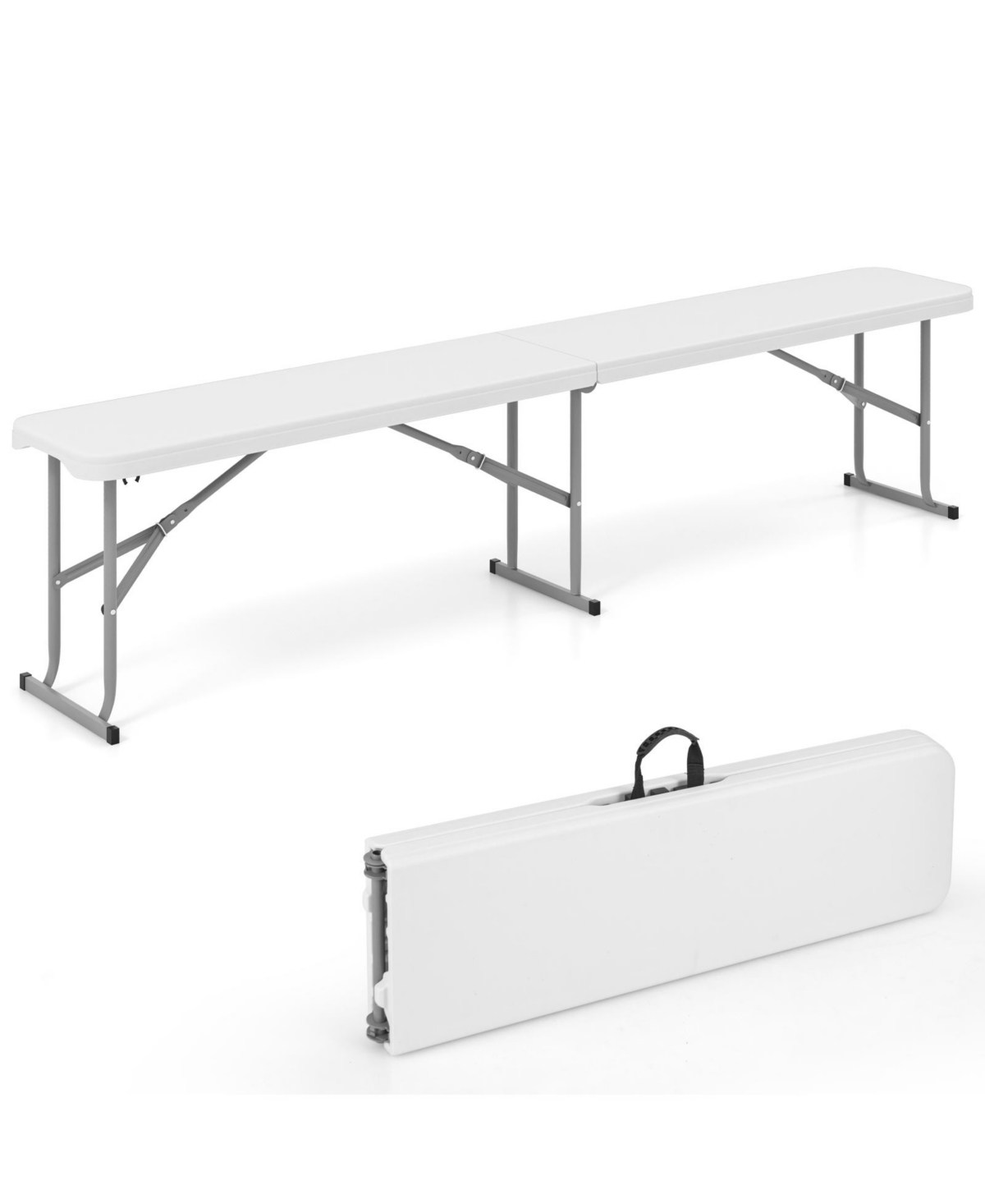 6 Feet Plastic Folding Bench Picnic Camping Dining Seat with Carrying Handle - White