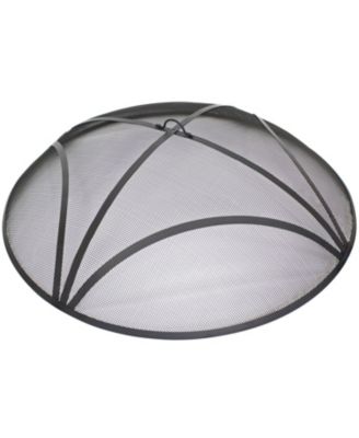 Outdoor Heavy-Duty Reinforced Steel Round Fire Pit Spark Screen with Ring Handle - Black