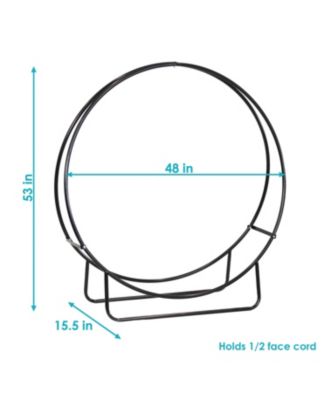 Indoor/Outdoor Steel Round Fire Pit or Fireplace Firewood Log Hoop Rack Holder - Black