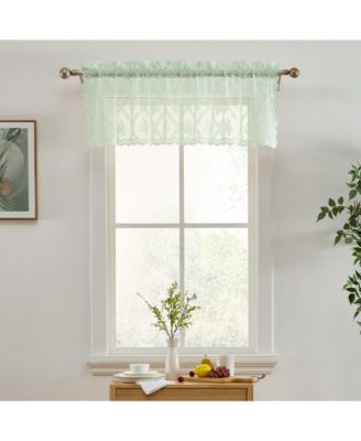 Isabella Floral Rod Pocket Lace Semi Sheer Short Valance for Small Windows, Kitchen & Bathroom - 54 x 18 Inch Long (Seafoam Green Valance)