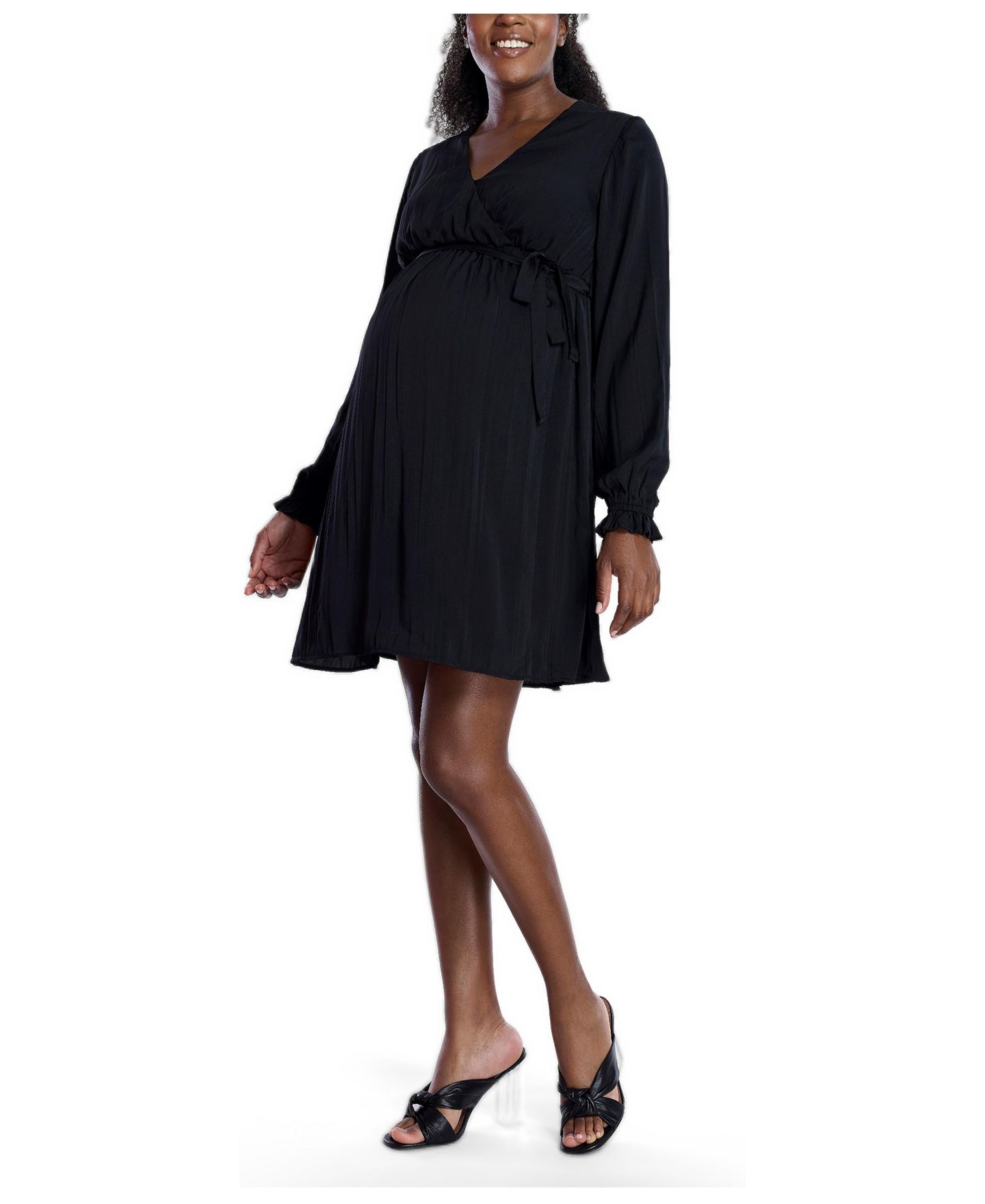 Женское платье Motherhood Maternity Woven Wrap Long Sleeve Mini Dress - Motherhood, цвет: Чёрный — фото 1