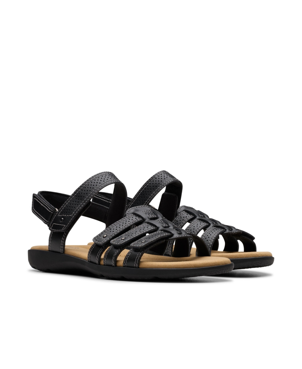 Clarks Collection Women's Elizabelle Kay Riptape Flat Sandals In Black Leather