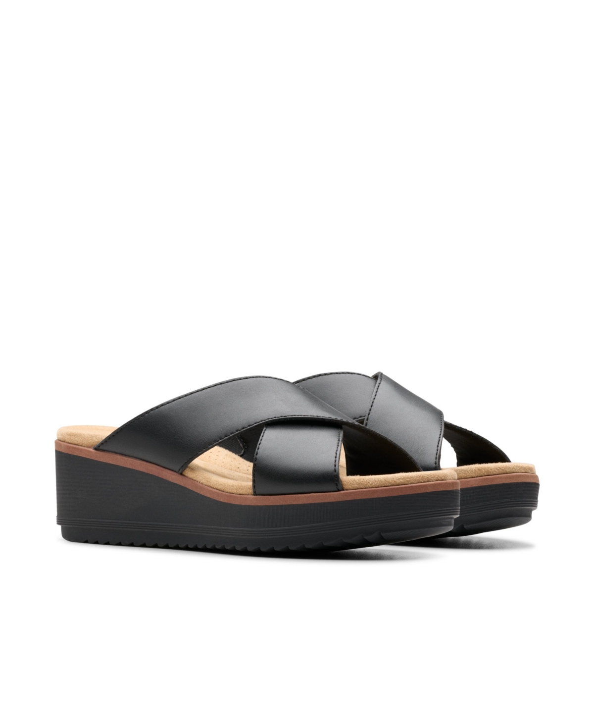 Clarks Jillian Gem Womens Faux Leather Slip-on Wedge Sandals In Black Leather